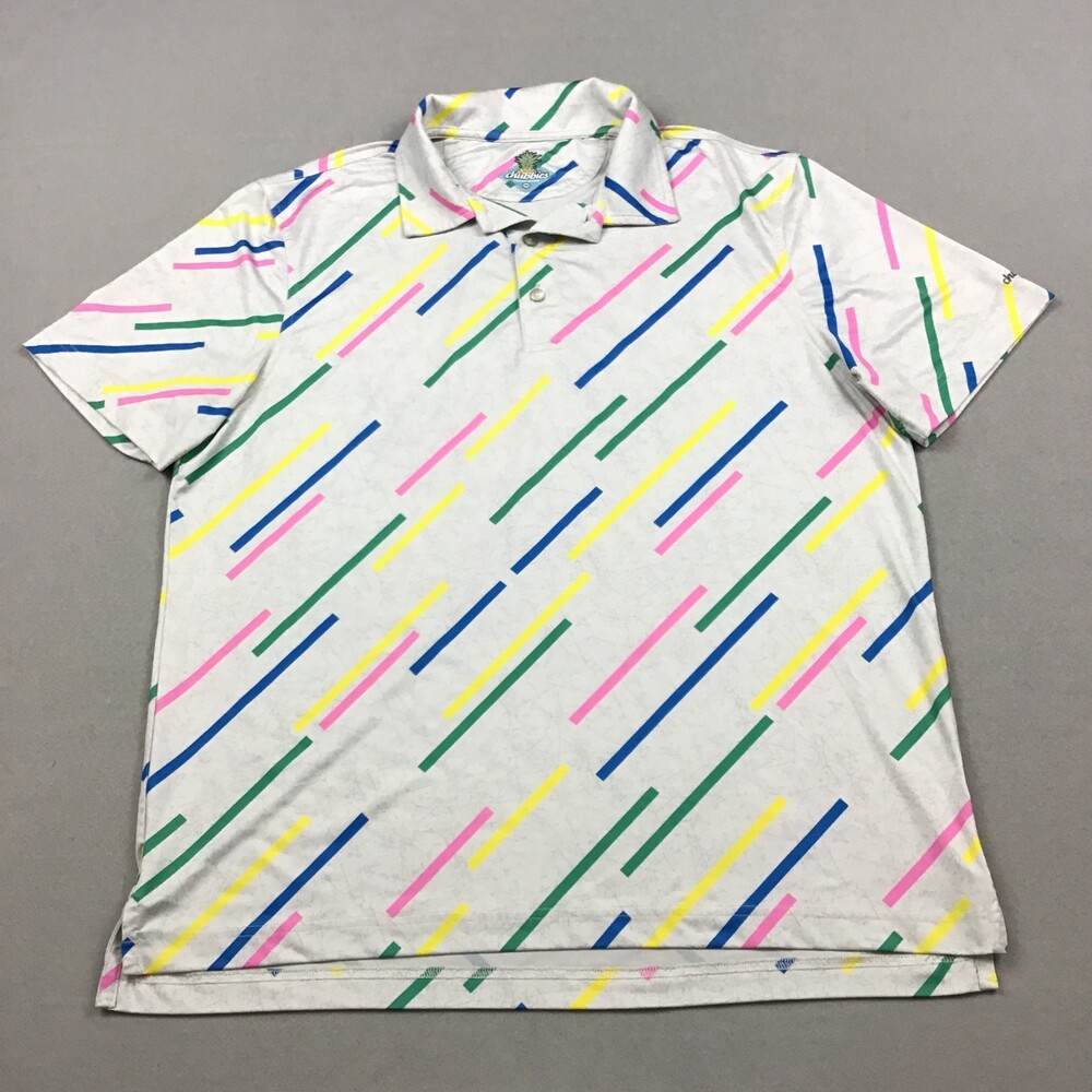 Chubbies Polo Shirt Men Medium Gray Multicolor Line Print Short Sleeve Golf M